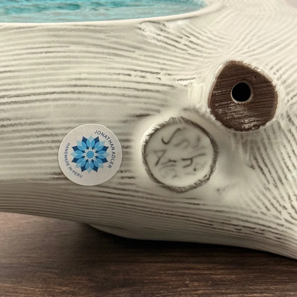 Jonathan Adler Glass Menagerie Barn Owl Sculpture Aquamarine Stoneware
